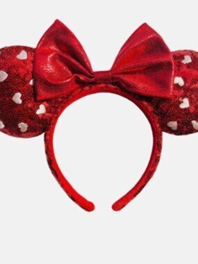 Disney Parks Mickey Mouse Red Heart Sequin Bow Minnie Ears Headband